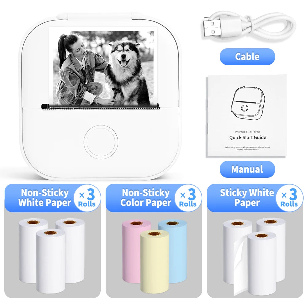 Phomemo-Portable Mini Thermal Printer, T02 Pocket Label Printer, DIY Self-adhesive Sticker Label Machine, Various Paper