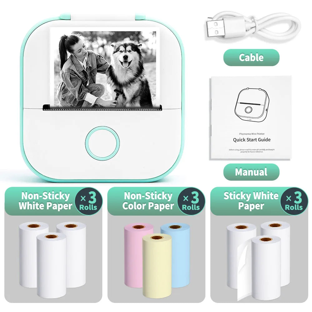 Phomemo-Portable Mini Thermal Printer, T02 Pocket Label Printer, DIY Self-adhesive Sticker Label Machine, Various Paper