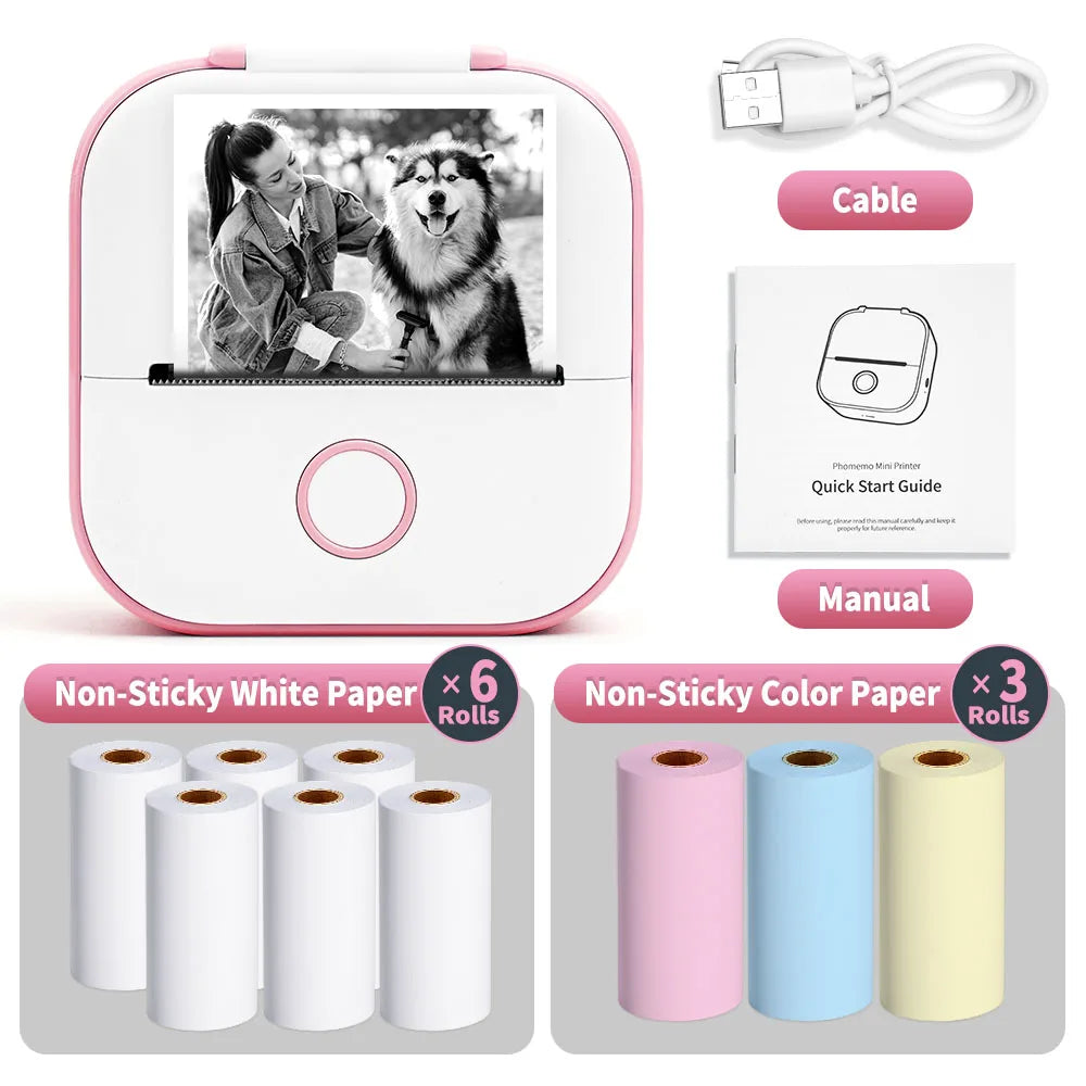 Phomemo-Portable Mini Thermal Printer, T02 Pocket Label Printer, DIY Self-adhesive Sticker Label Machine, Various Paper
