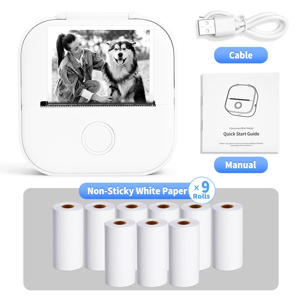 Phomemo-Portable Mini Thermal Printer, T02 Pocket Label Printer, DIY Self-adhesive Sticker Label Machine, Various Paper