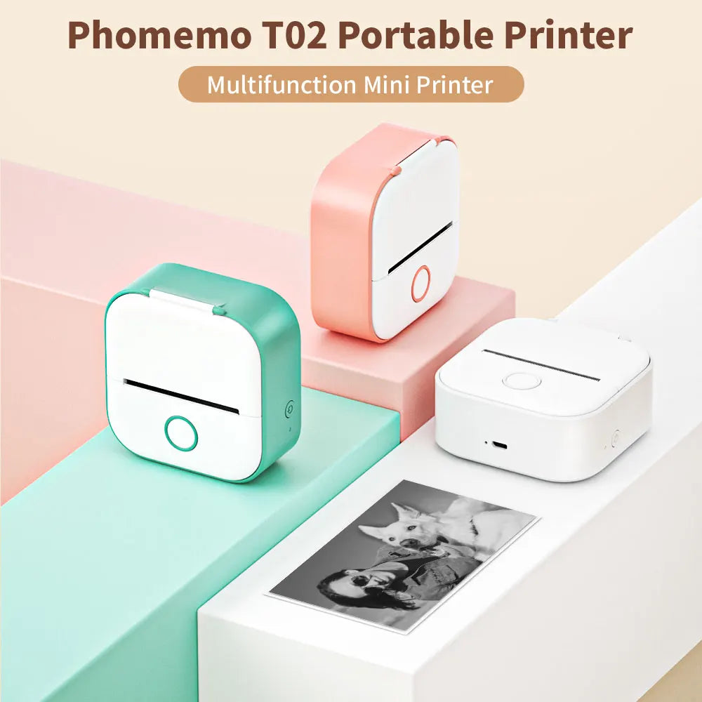 Phomemo-Portable Mini Thermal Printer, T02 Pocket Label Printer, DIY Self-adhesive Sticker Label Machine, Various Paper