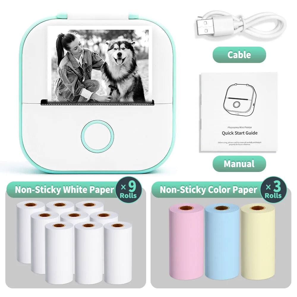 Phomemo-Portable Mini Thermal Printer, T02 Pocket Label Printer, DIY Self-adhesive Sticker Label Machine, Various Paper