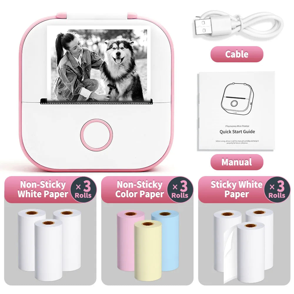 Phomemo-Portable Mini Thermal Printer, T02 Pocket Label Printer, DIY Self-adhesive Sticker Label Machine, Various Paper