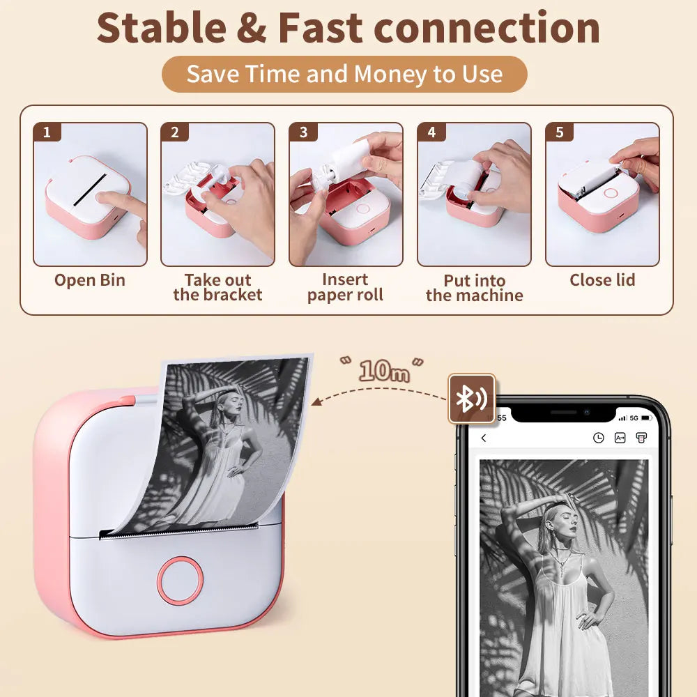 Phomemo-Portable Mini Thermal Printer, T02 Pocket Label Printer, DIY Self-adhesive Sticker Label Machine, Various Paper