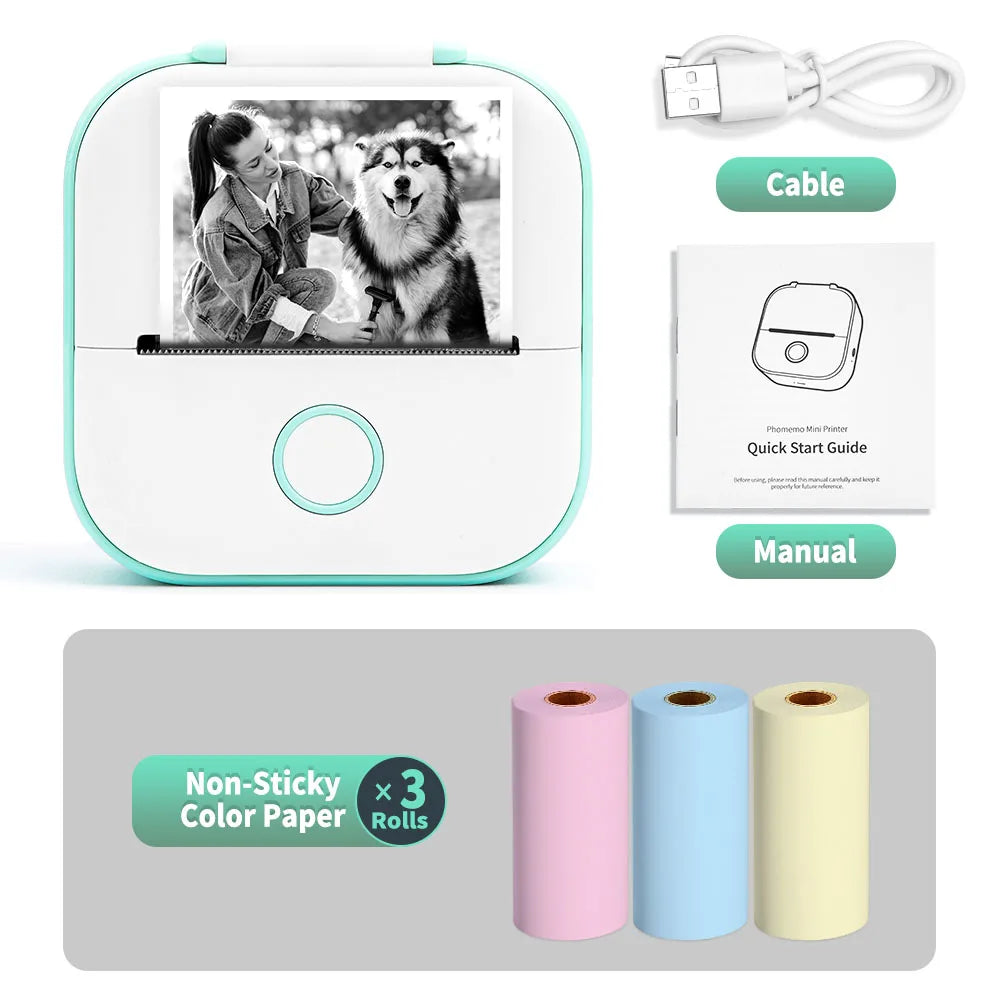 Phomemo-Portable Mini Thermal Printer, T02 Pocket Label Printer, DIY Self-adhesive Sticker Label Machine, Various Paper
