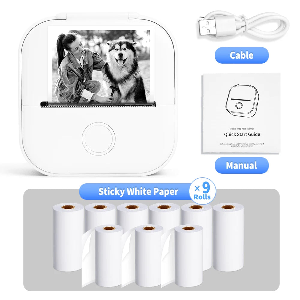 Phomemo-Portable Mini Thermal Printer, T02 Pocket Label Printer, DIY Self-adhesive Sticker Label Machine, Various Paper