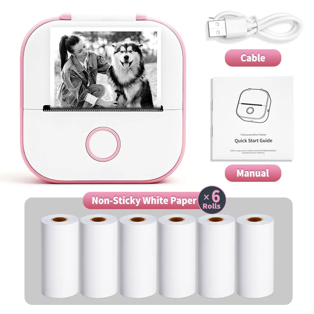 Phomemo-Portable Mini Thermal Printer, T02 Pocket Label Printer, DIY Self-adhesive Sticker Label Machine, Various Paper