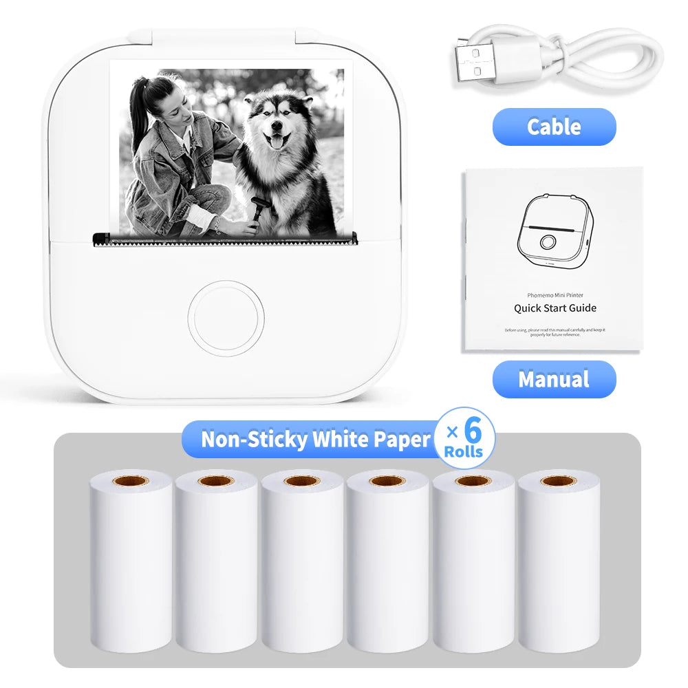 Phomemo-Portable Mini Thermal Printer, T02 Pocket Label Printer, DIY Self-adhesive Sticker Label Machine, Various Paper