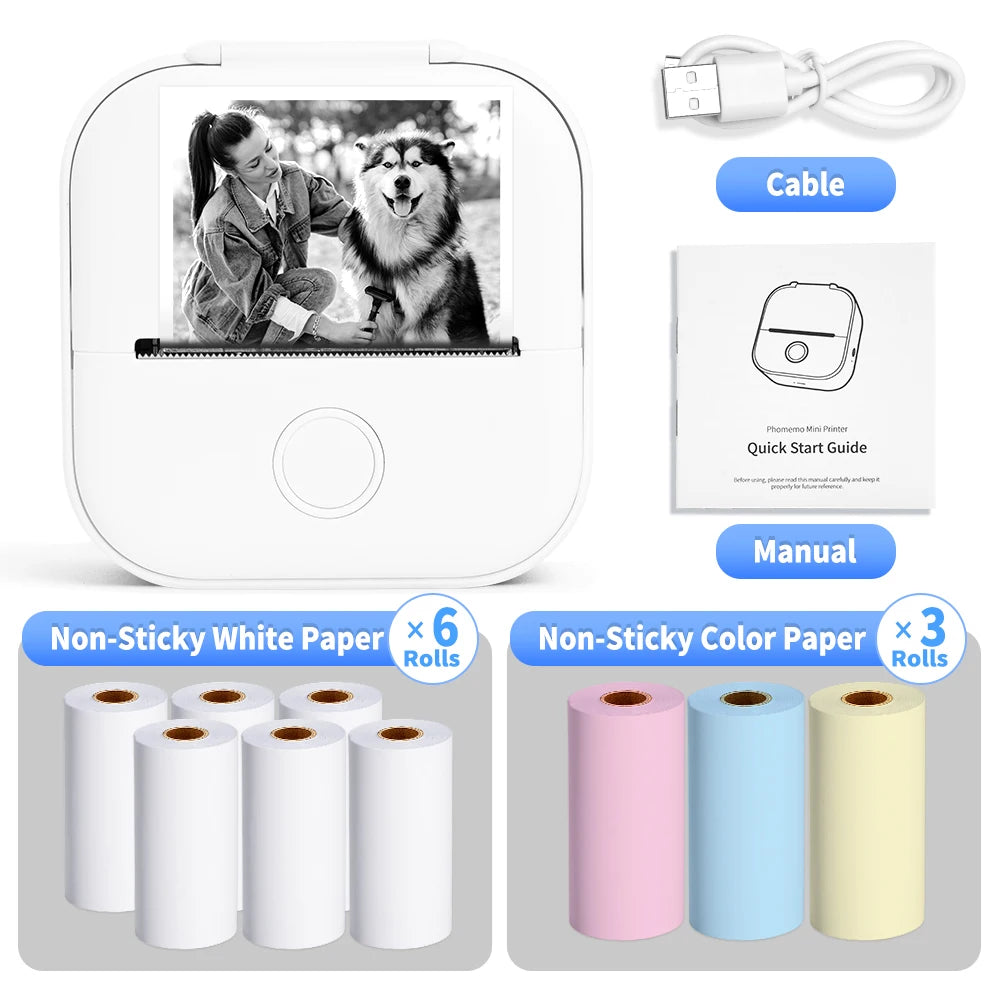 Phomemo-Portable Mini Thermal Printer, T02 Pocket Label Printer, DIY Self-adhesive Sticker Label Machine, Various Paper