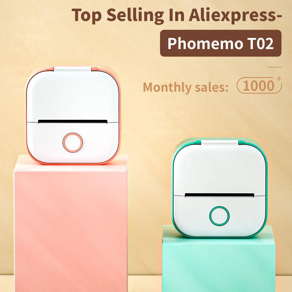 Phomemo-Portable Mini Thermal Printer, T02 Pocket Label Printer, DIY Self-adhesive Sticker Label Machine, Various Paper