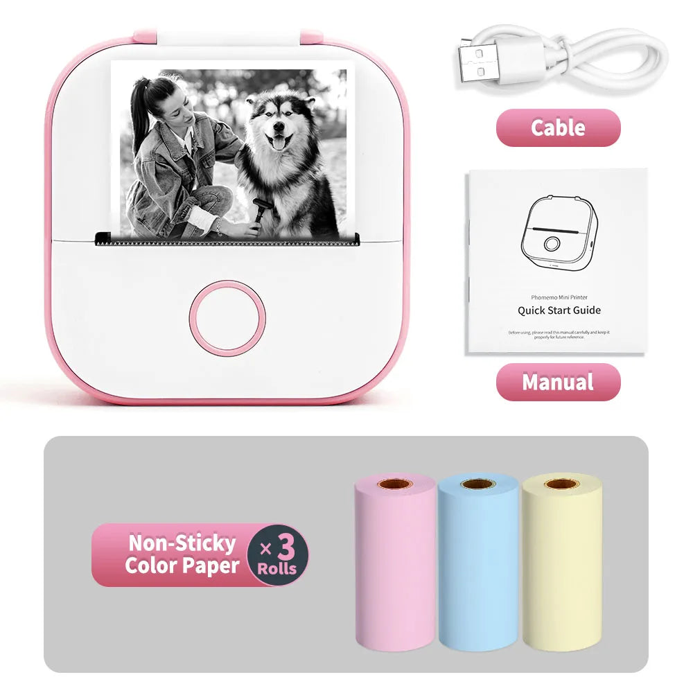 Phomemo-Portable Mini Thermal Printer, T02 Pocket Label Printer, DIY Self-adhesive Sticker Label Machine, Various Paper