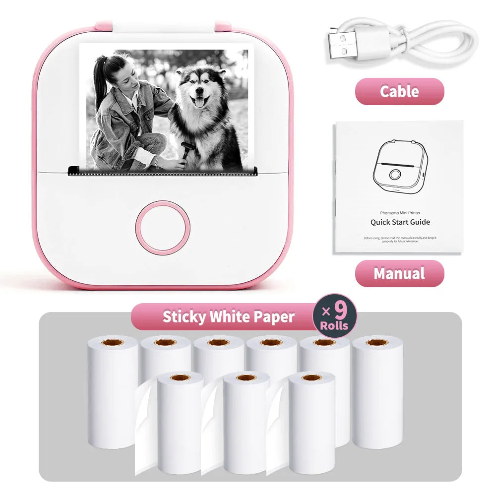 Phomemo-Portable Mini Thermal Printer, T02 Pocket Label Printer, DIY Self-adhesive Sticker Label Machine, Various Paper