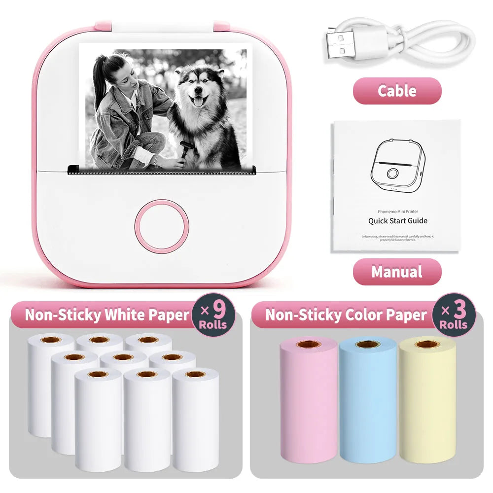 Phomemo-Portable Mini Thermal Printer, T02 Pocket Label Printer, DIY Self-adhesive Sticker Label Machine, Various Paper