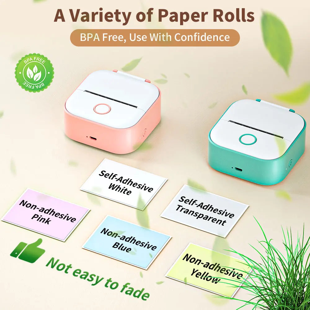 Phomemo-Portable Mini Thermal Printer, T02 Pocket Label Printer, DIY Self-adhesive Sticker Label Machine, Various Paper