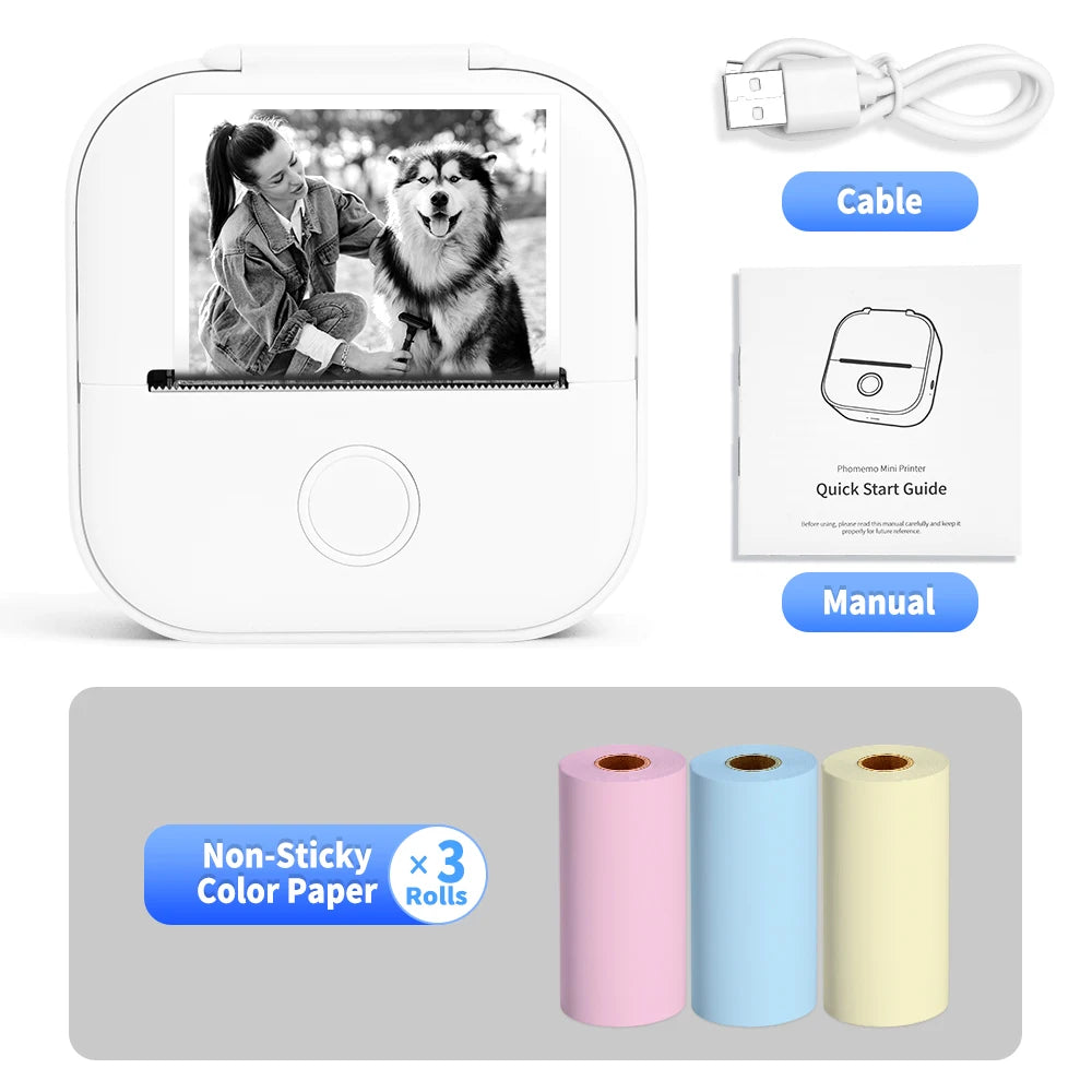 Phomemo-Portable Mini Thermal Printer, T02 Pocket Label Printer, DIY Self-adhesive Sticker Label Machine, Various Paper