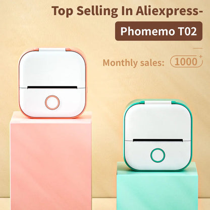 Phomemo-Portable Mini Thermal Printer, T02 Pocket Label Printer, DIY Self-adhesive Sticker Label Machine, Various Paper