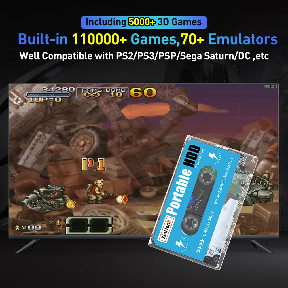 KINHANK Super Console 500G Gaming HDD 100000 Video Games 70 Emulators For DC/MAME/SS/NAOMI/PS2/PS1 Plug and Play Batocera OS